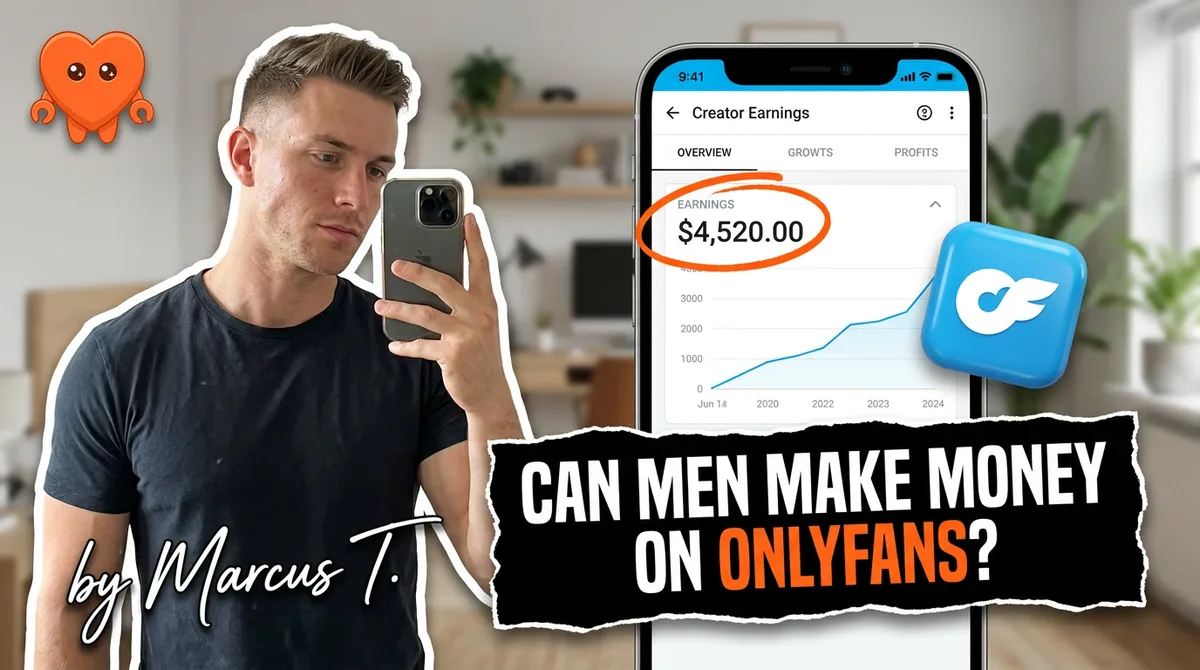 A male creator planning his OnlyFans content on his own laptop