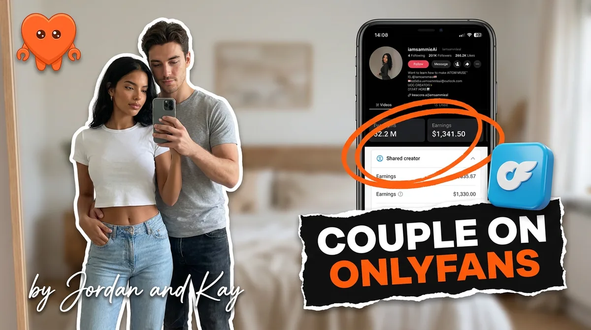 A couple planning their joint OnlyFans page together on a laptop