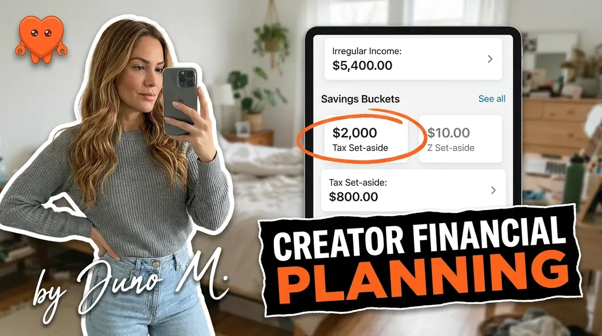 A creator planning her finances and budgeting irregular income on her own laptop