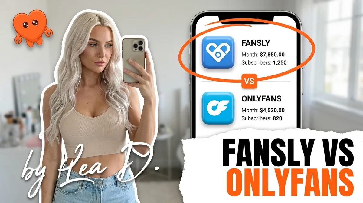 A creator comparing Fansly vs OnlyFans on her own laptop