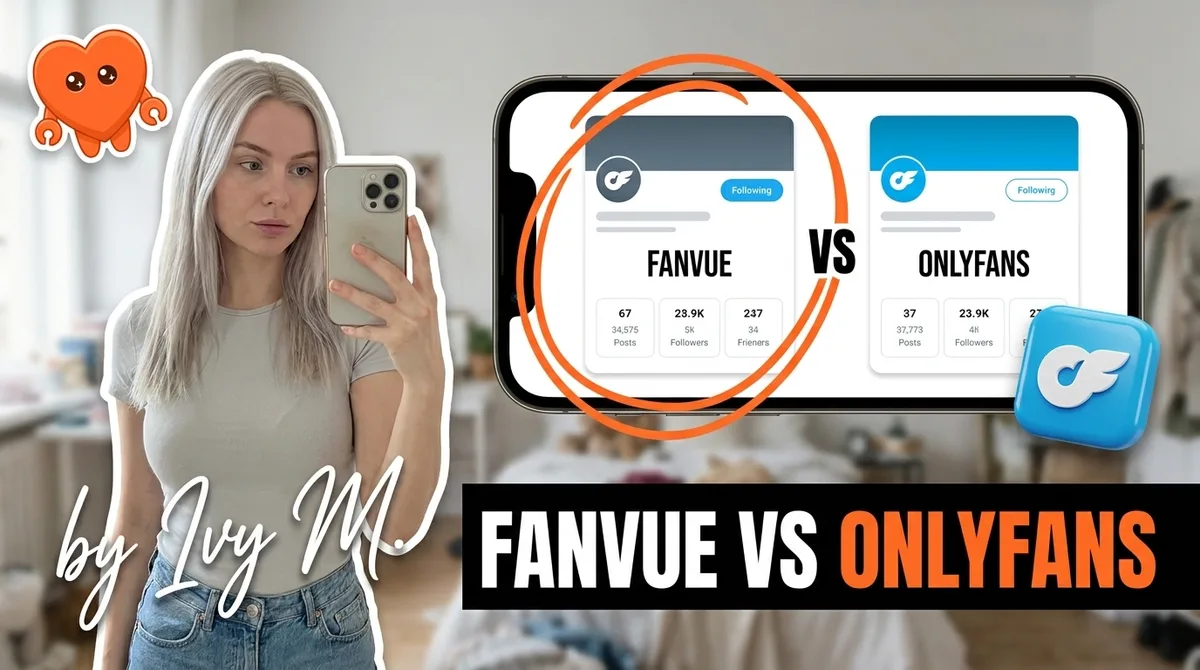 A creator comparing Fanvue vs OnlyFans on her own laptop