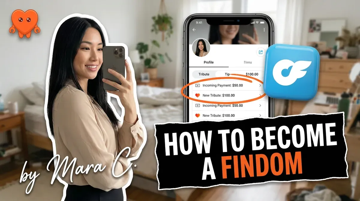 A creator setting up her findom persona and pricing on her own laptop