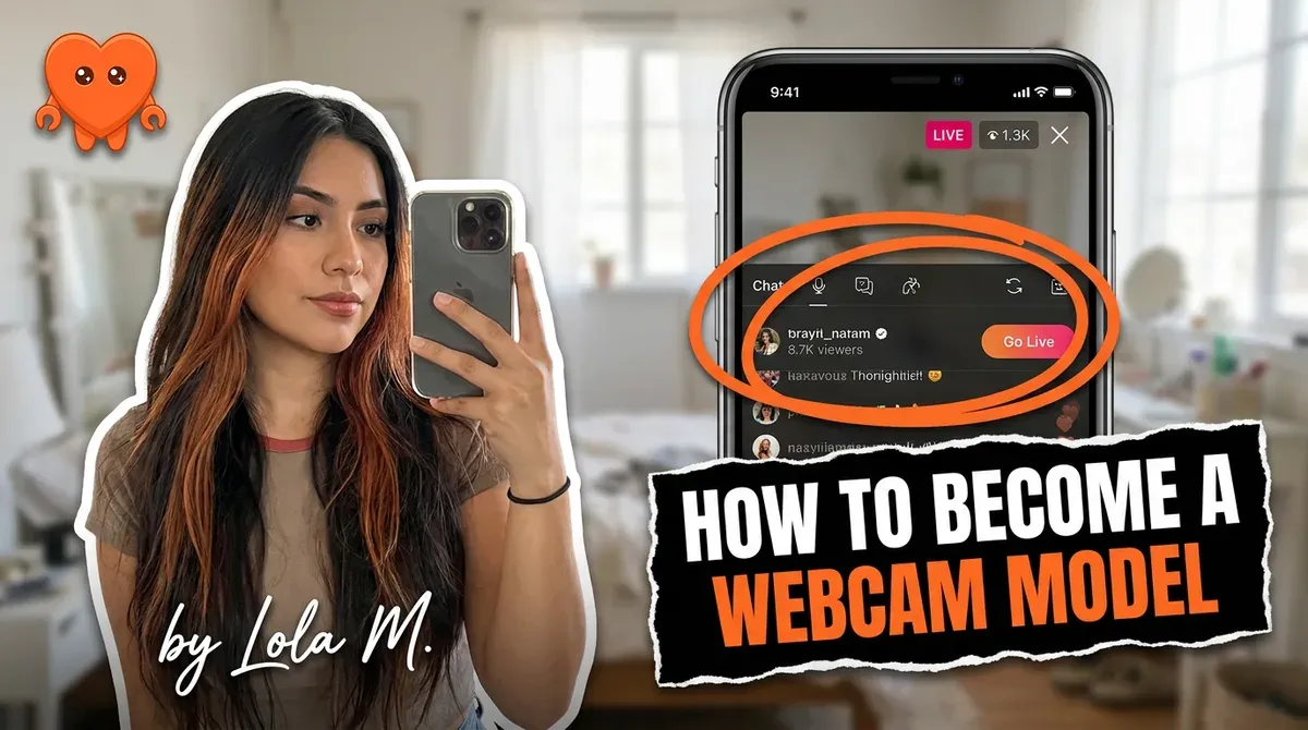 A webcam model setting up her lighting and camera to go live from home