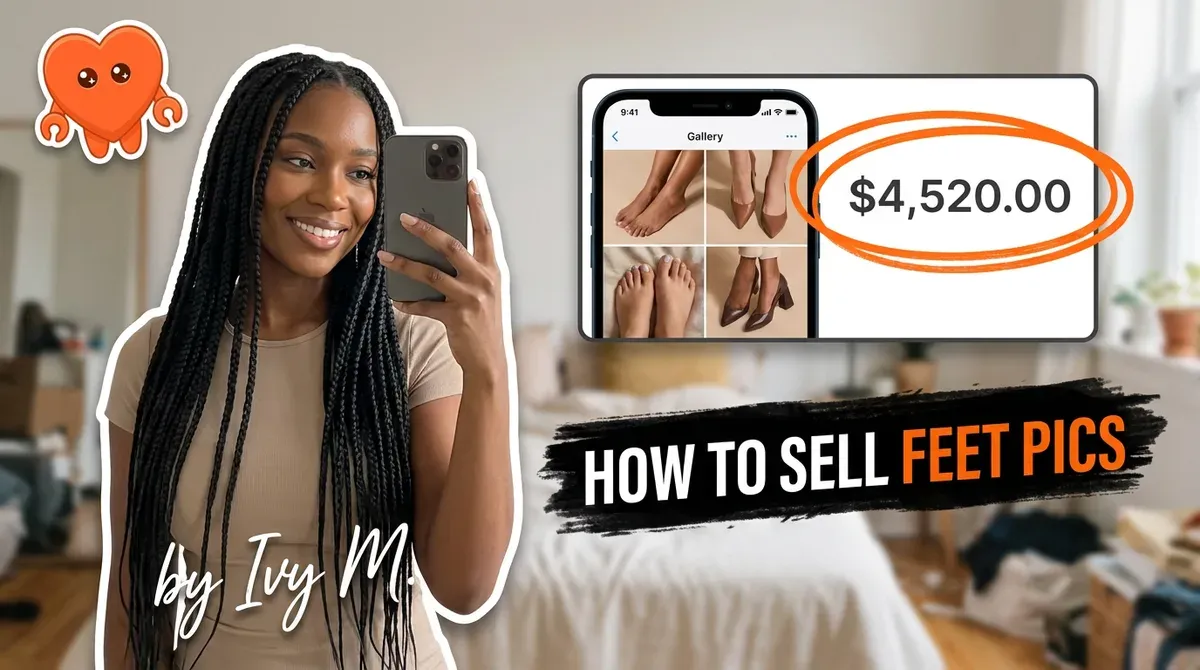 A creator photographing feet pics on her own phone to sell online safely