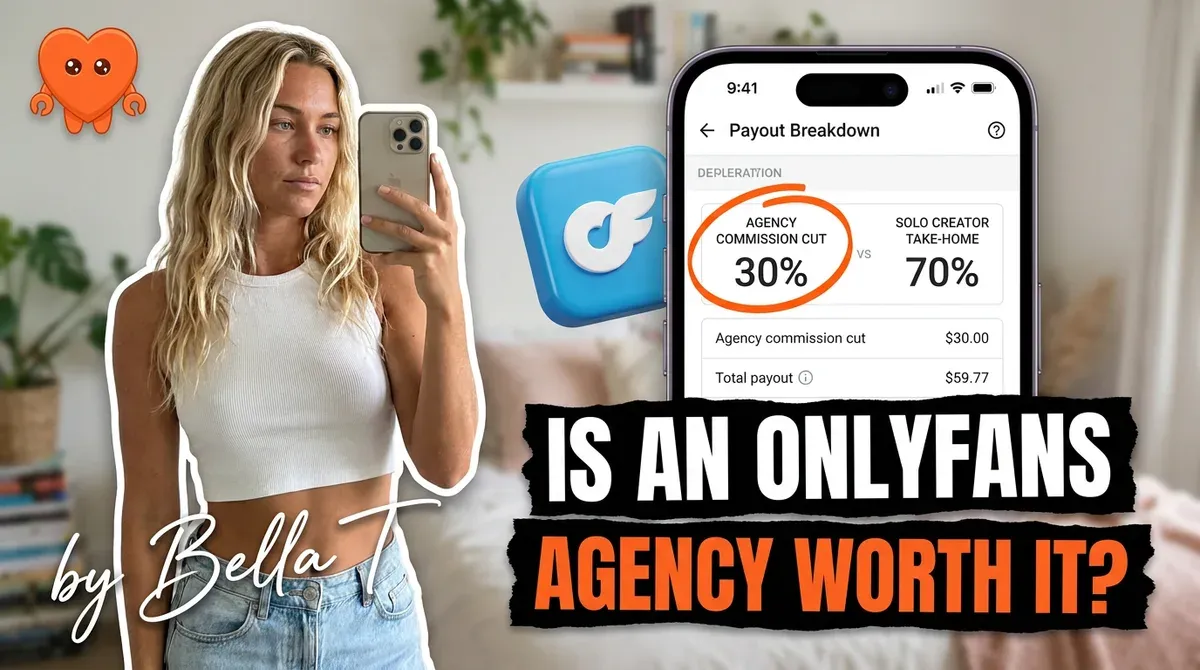 A creator reviewing her OnlyFans earnings and deciding whether an agency is worth the cut