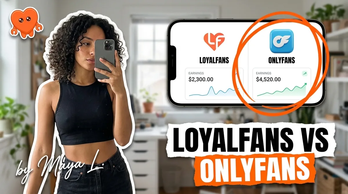 A creator comparing LoyalFans vs OnlyFans on her own laptop