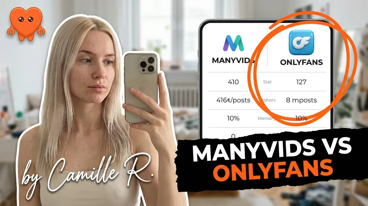 A creator comparing ManyVids and OnlyFans earnings on her own laptop