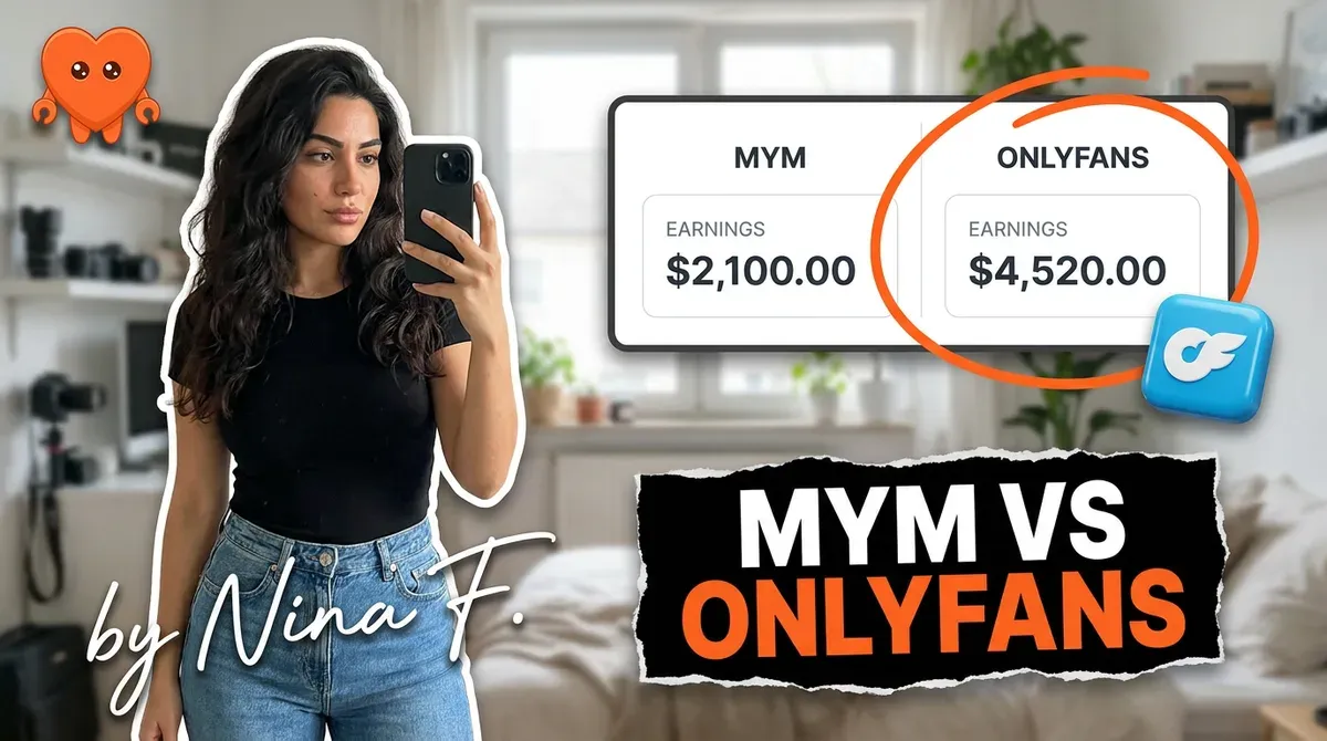 A creator comparing MYM and OnlyFans subscription earnings on her own laptop