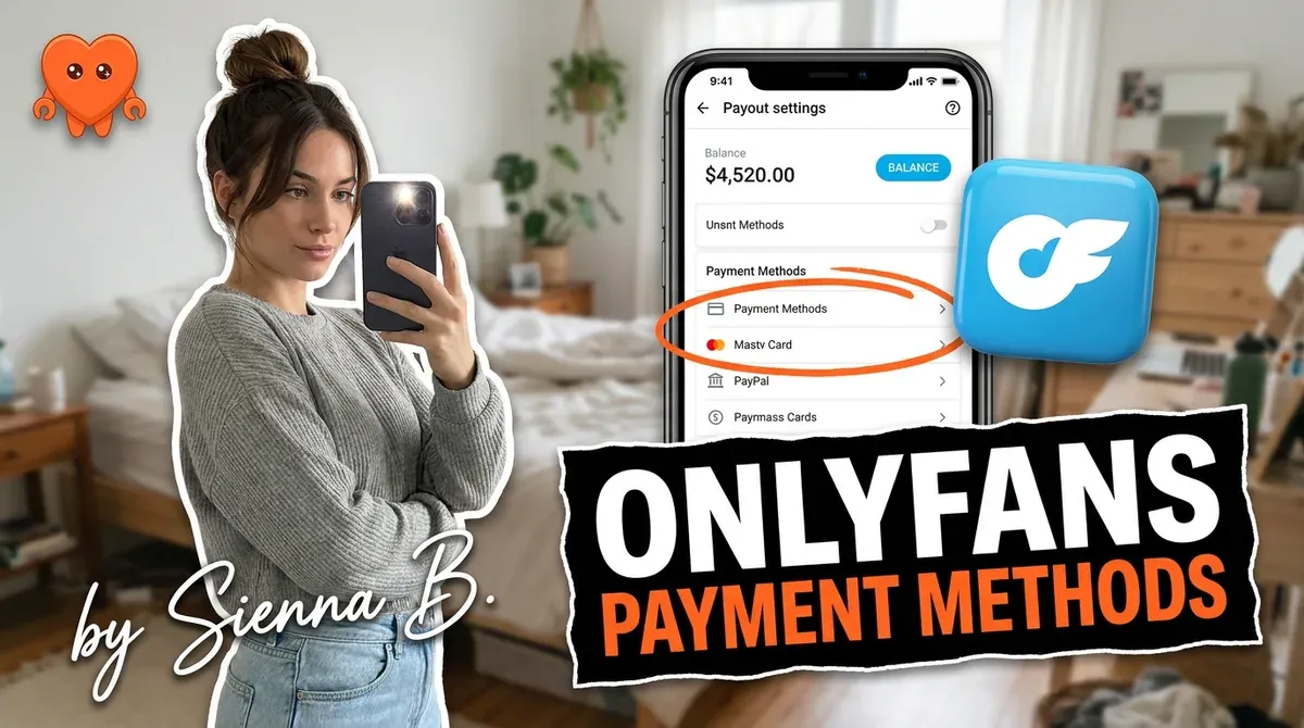 A creator checking her OnlyFans payout balance and payment methods on her own laptop
