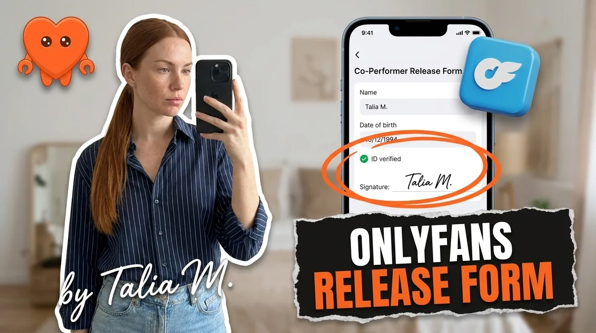 A creator filling out an OnlyFans release form for a collaboration on her own laptop