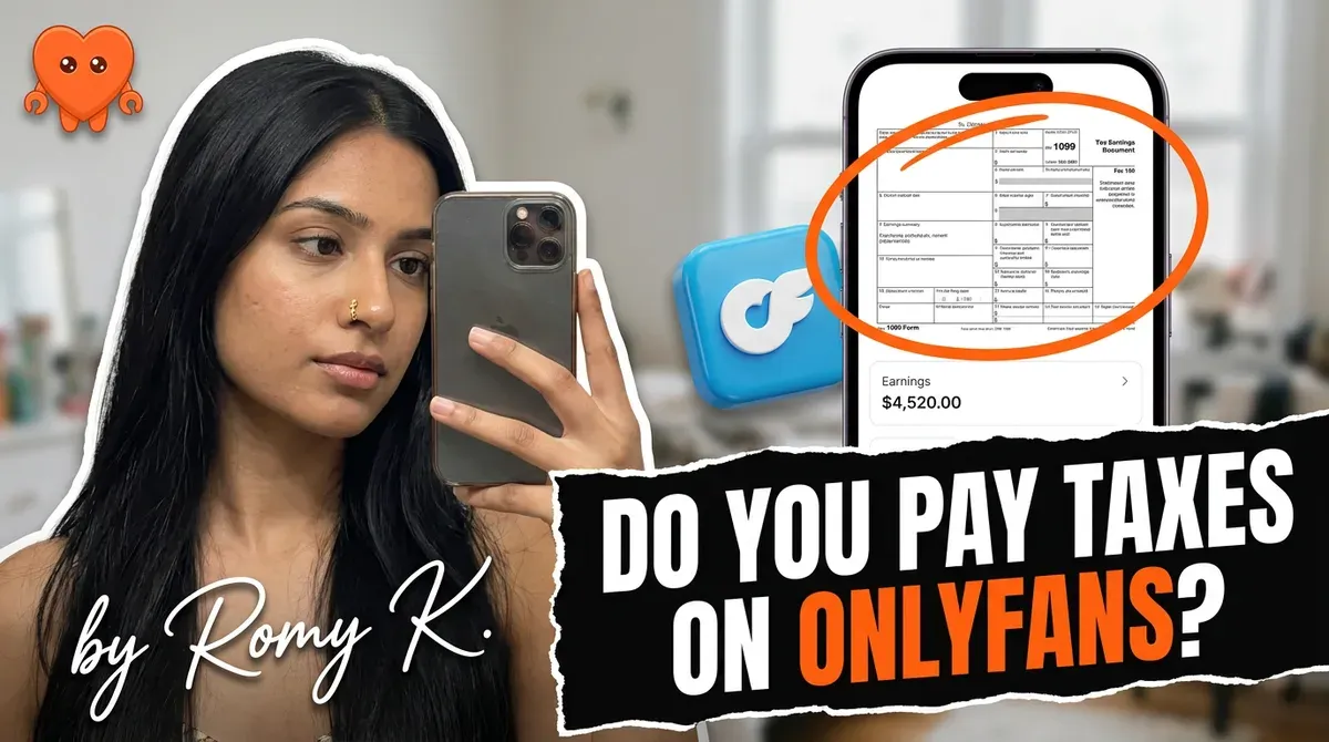 A creator organizing OnlyFans earnings and tax forms on her own laptop