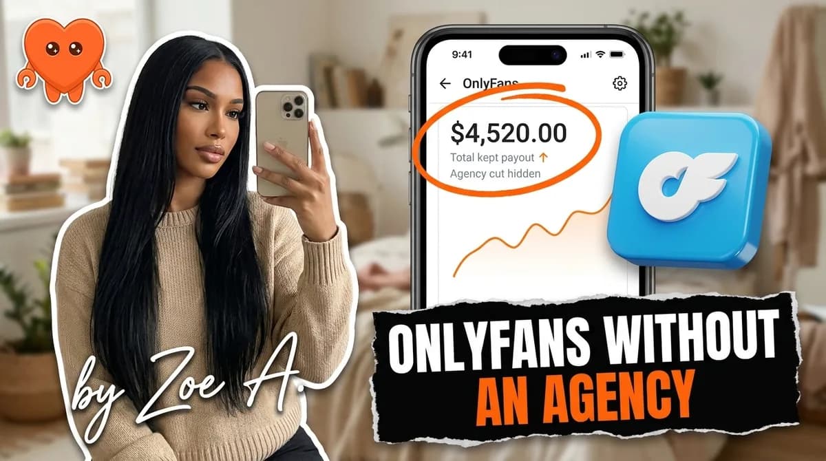 A solo creator running her OnlyFans business from her own laptop without an agency