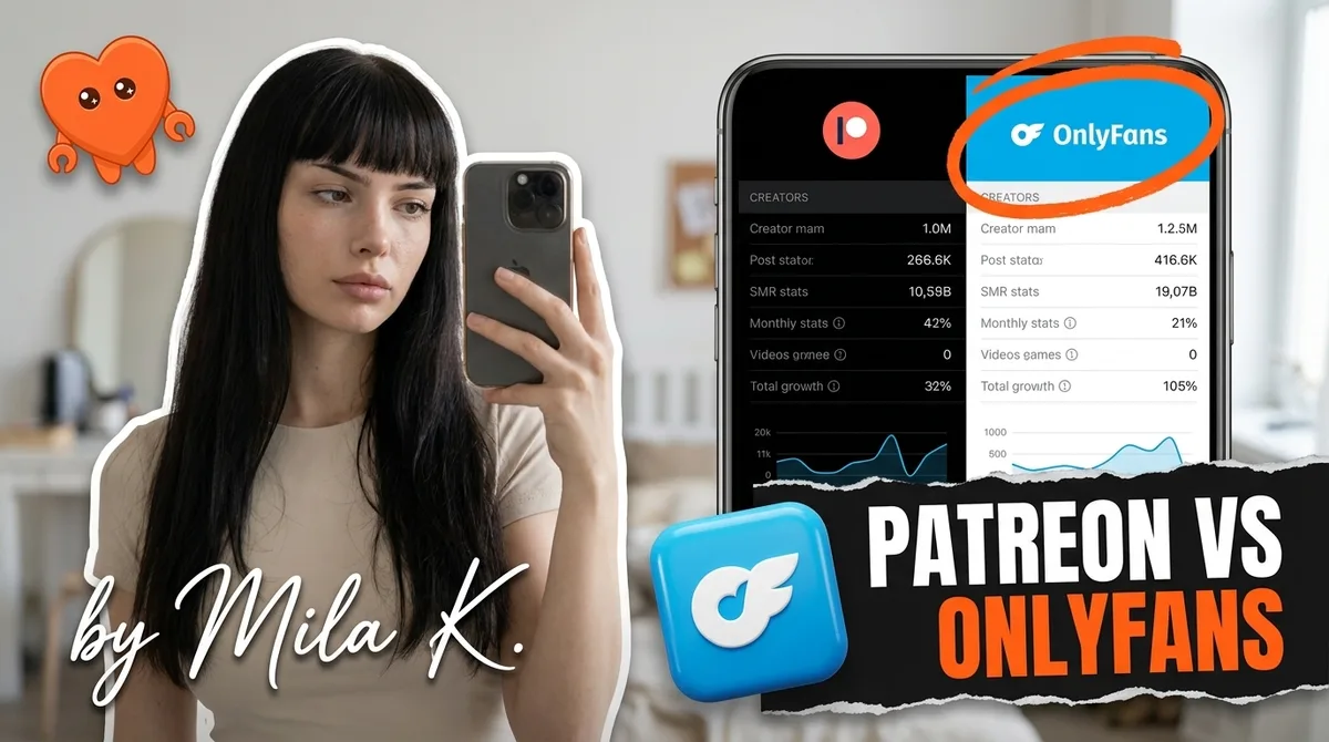 A creator comparing Patreon vs OnlyFans on her own laptop