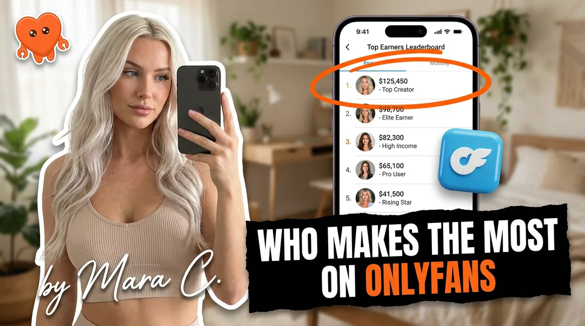 A creator reviewing OnlyFans top earner data on her own laptop