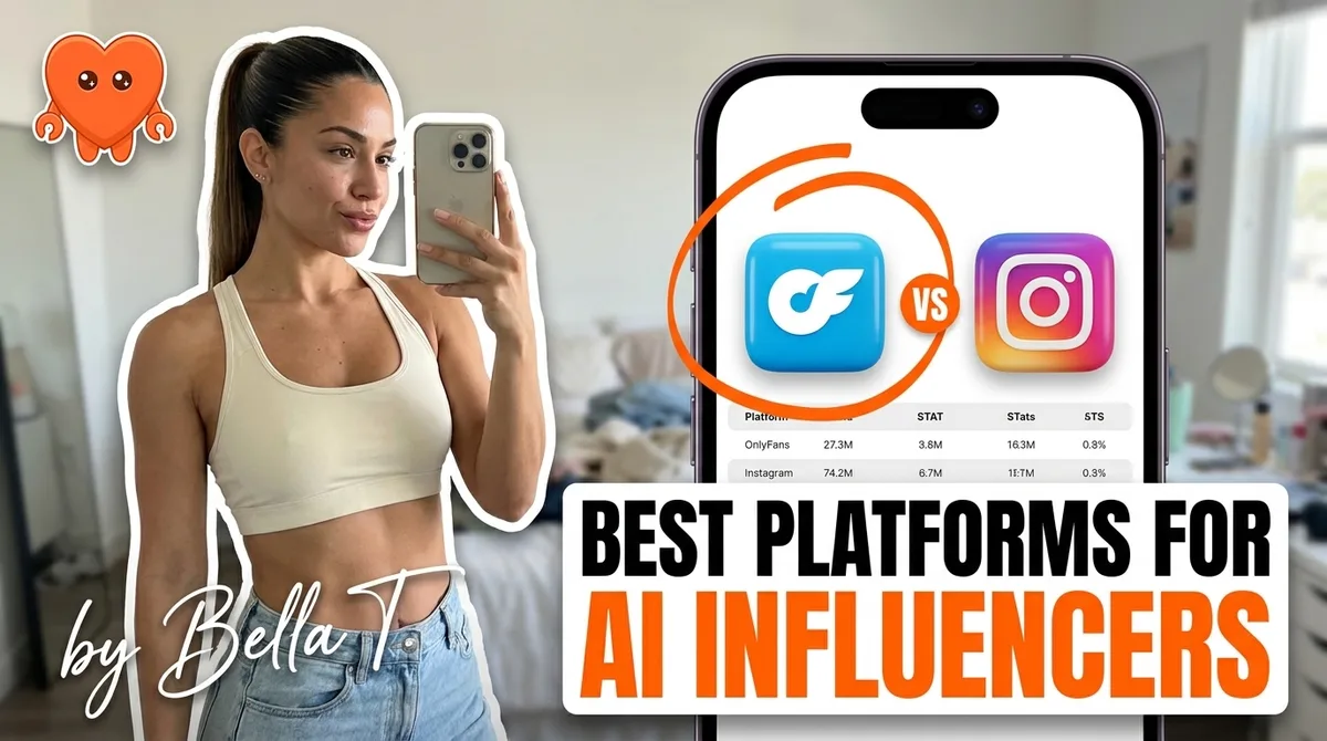 An indie creator comparing platforms to monetize an AI influencer on a laptop