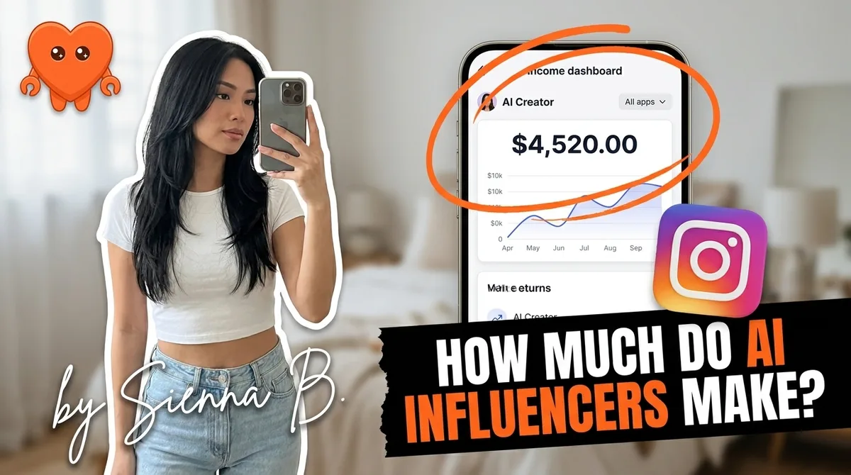 An indie creator reviewing AI influencer earnings on a laptop