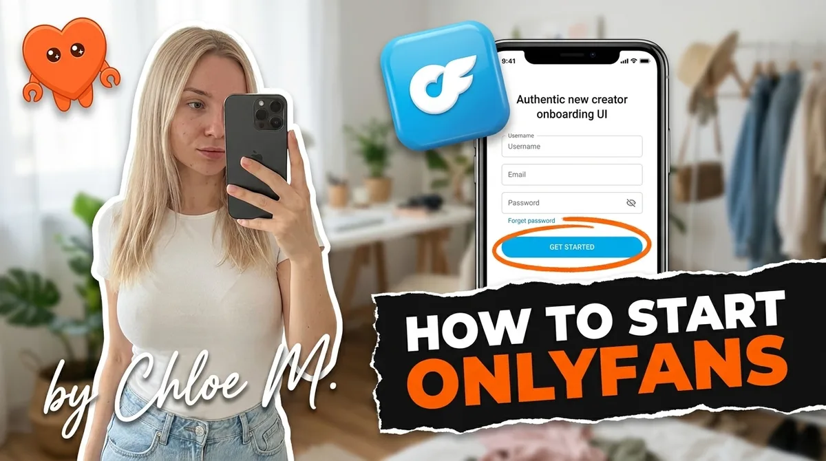A beginner creator setting up her OnlyFans account on her own laptop