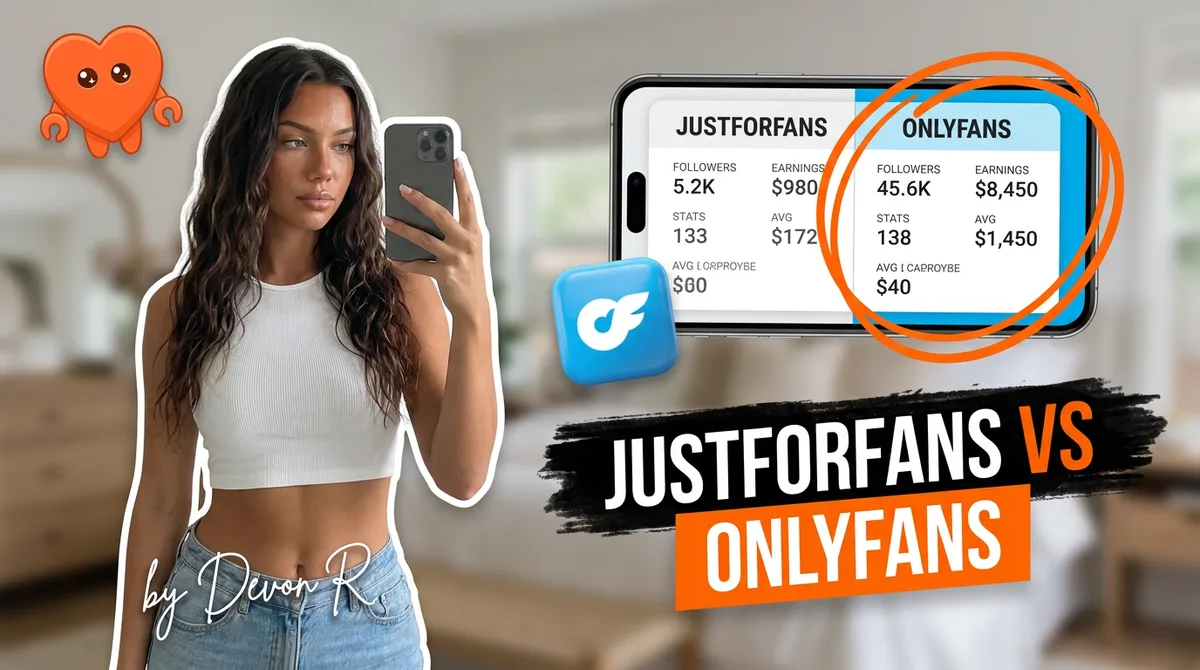 A creator comparing JustForFans vs OnlyFans on her own laptop