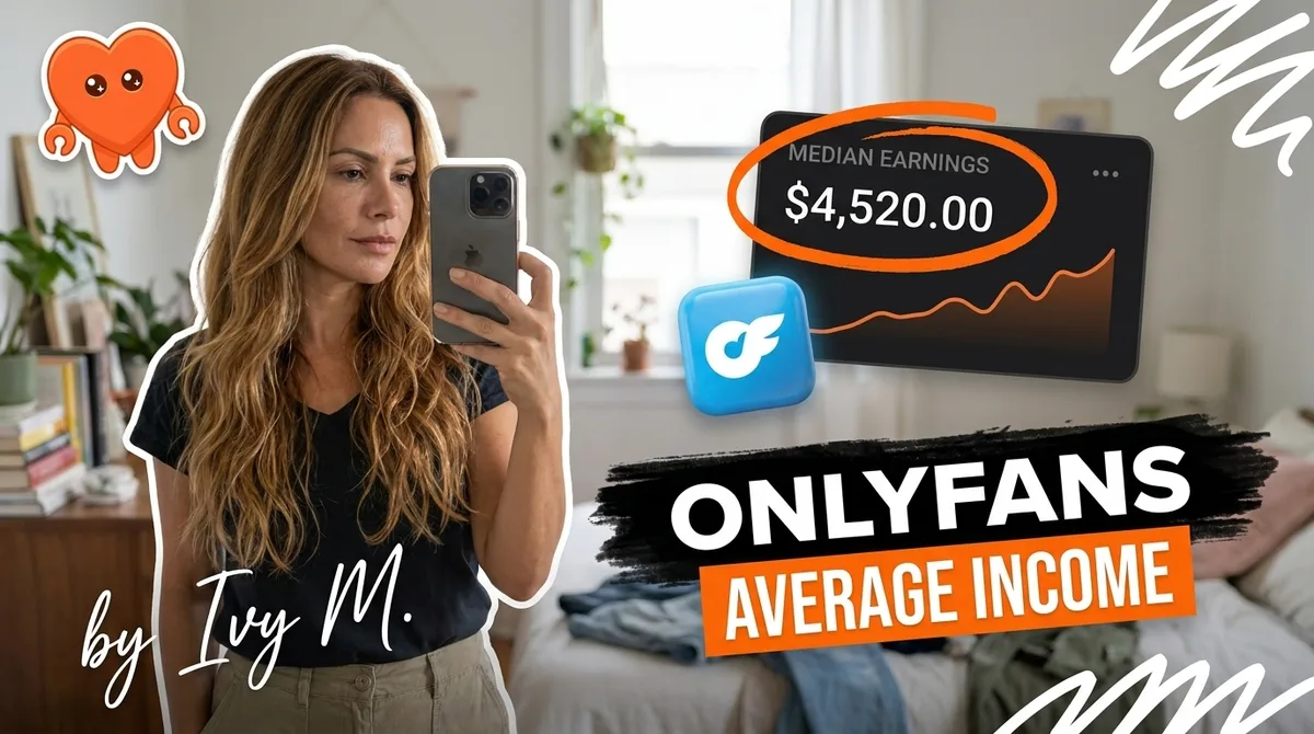 A creator reviewing average OnlyFans income data on her own laptop