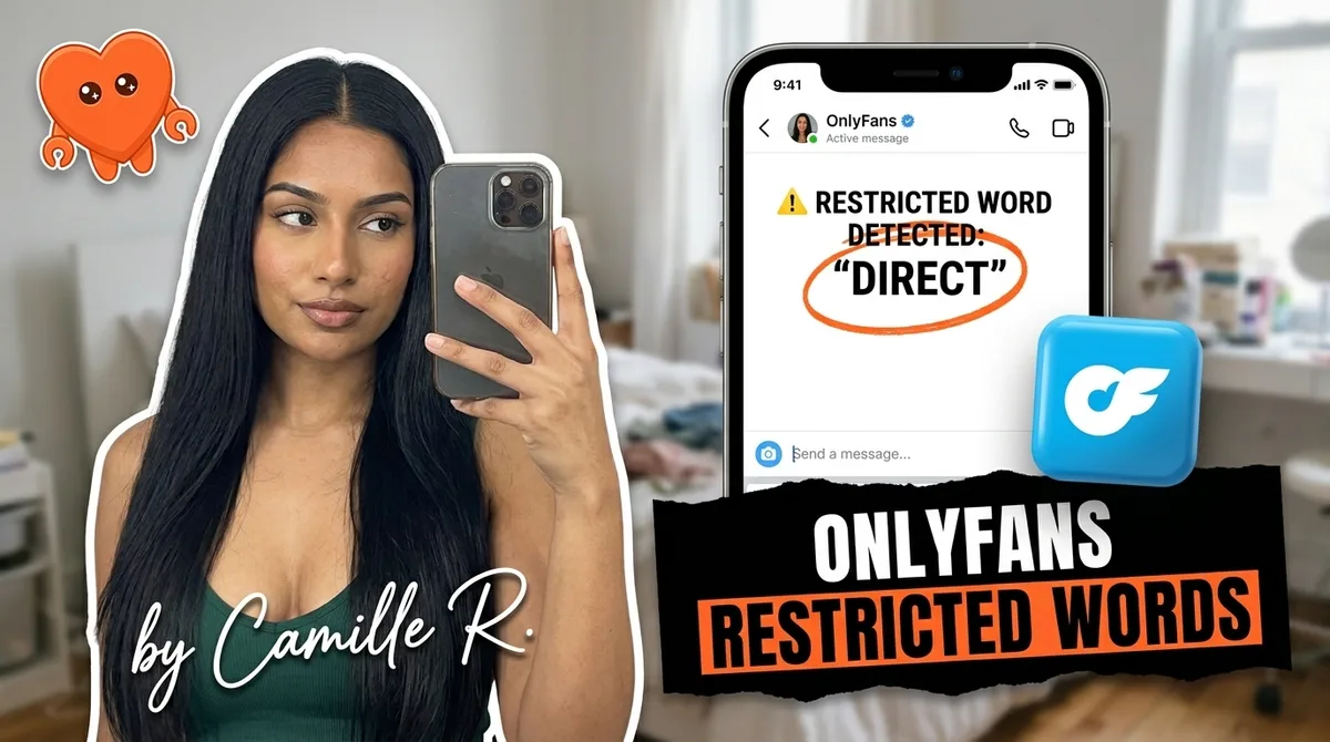 A creator reviewing OnlyFans restricted words on her own laptop