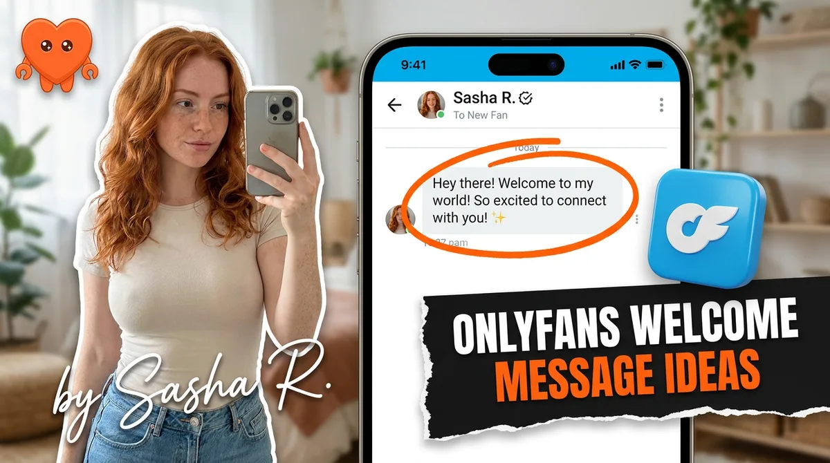 A creator drafting an OnlyFans welcome message on her own laptop