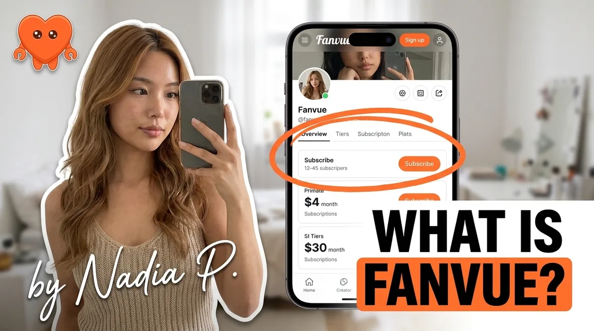 A creator exploring what Fanvue is on her own laptop