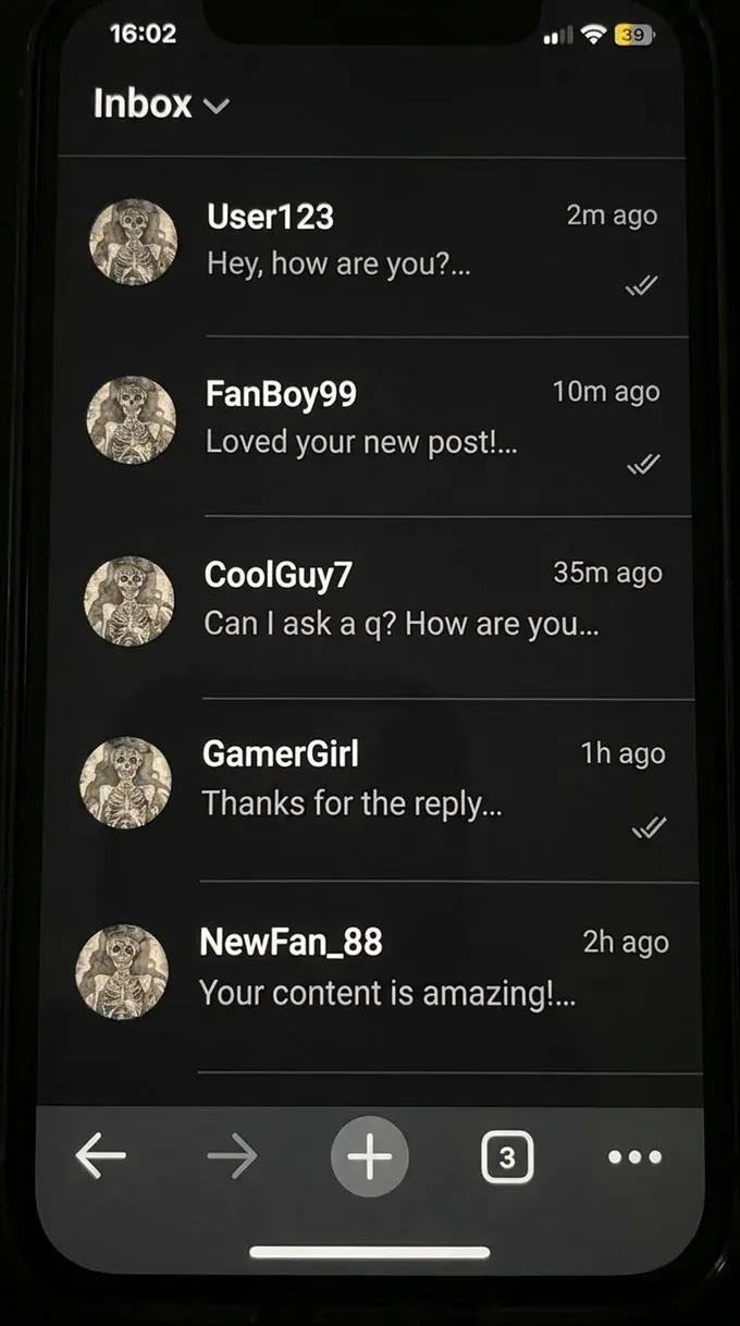 A creator message inbox with several fan conversations being kept answered automatically