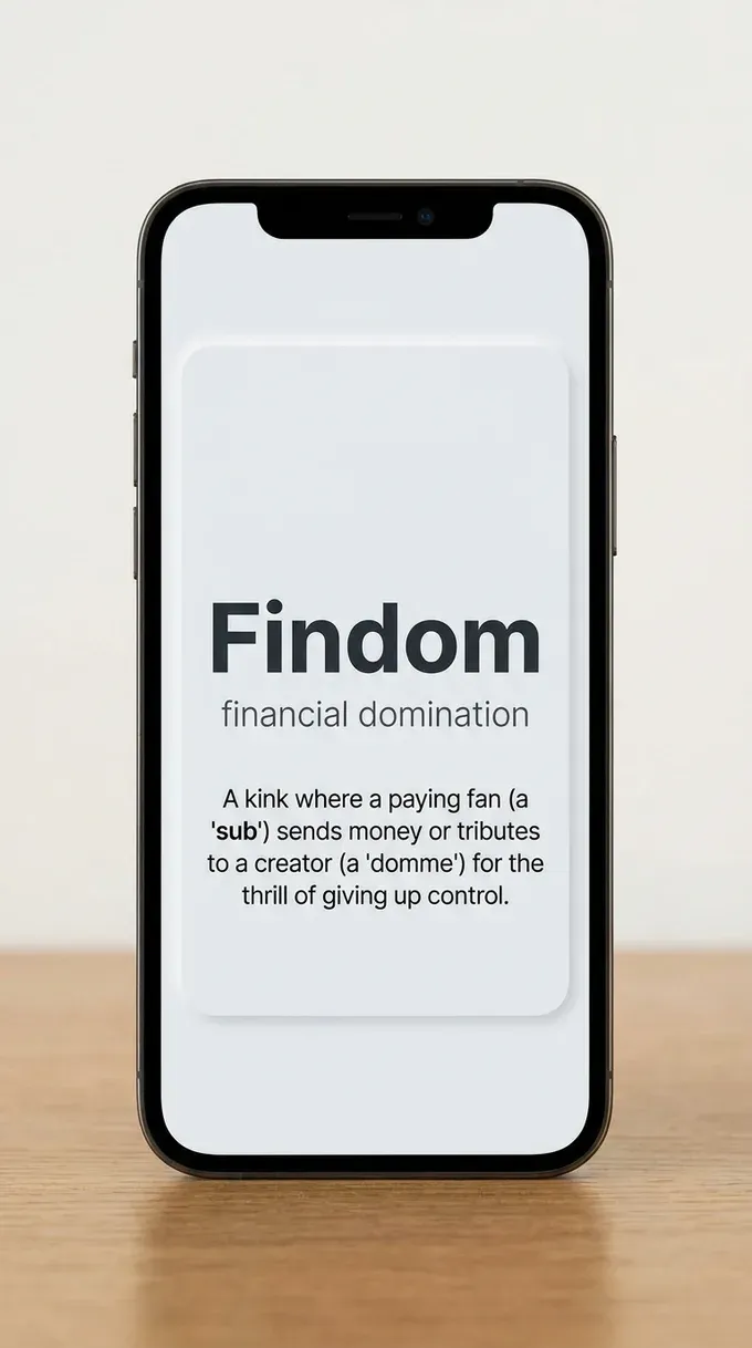 A clean definition card explaining what findom (financial domination) means