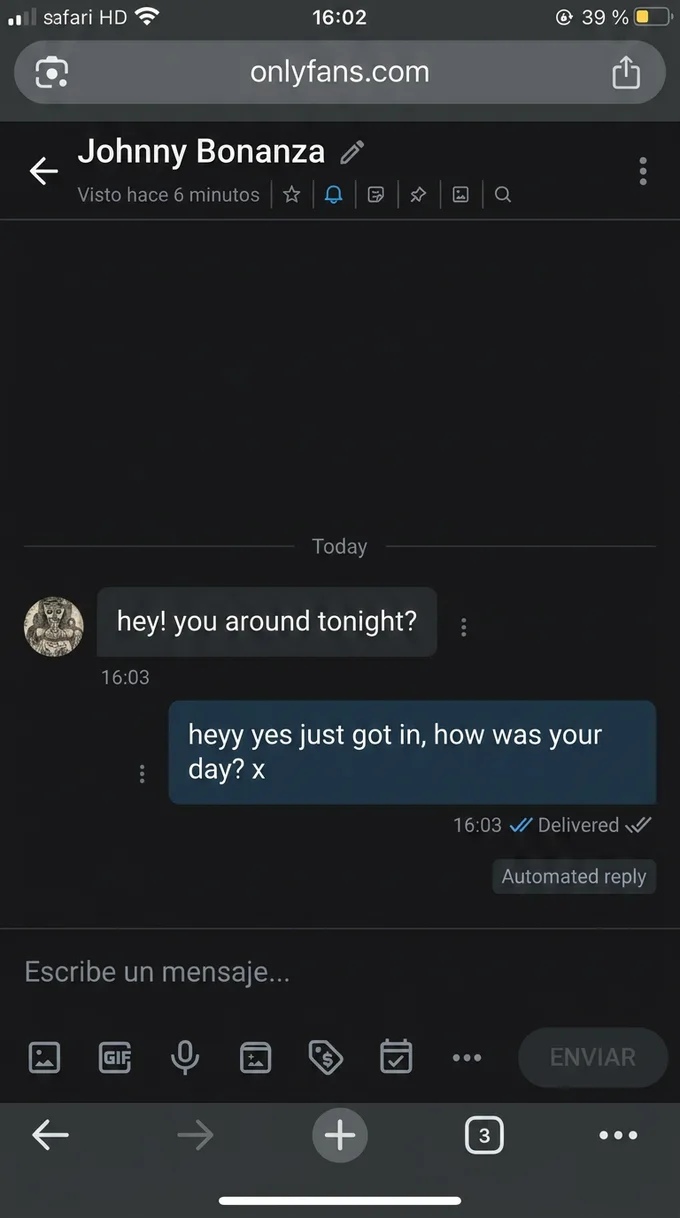 An OnlyFans DM with an on-voice automated reply marked as automated