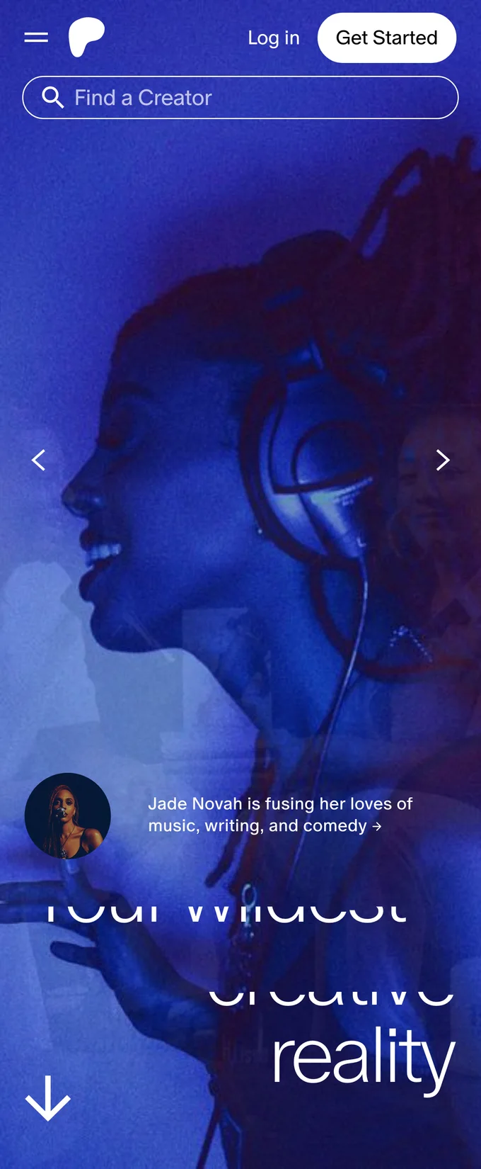 The Patreon homepage describing it as a place where creator communities thrive
