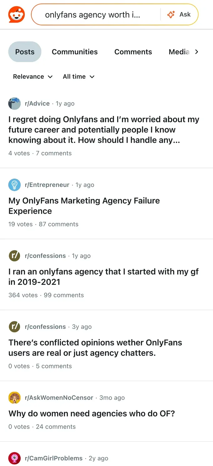 Reddit threads with real accounts of OnlyFans agency experiences, good and bad