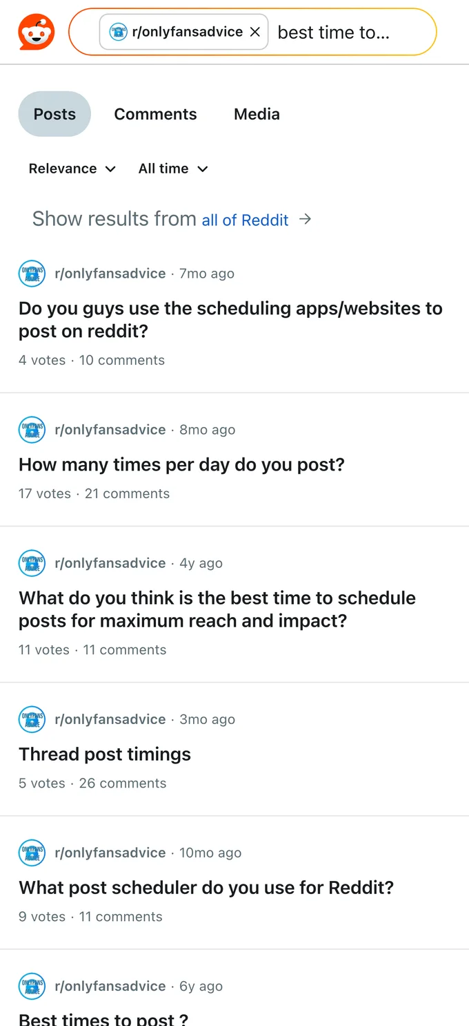 Reddit search about the best time and cadence to post