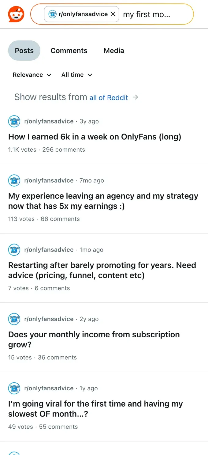 Reddit threads where creators share real OnlyFans earnings progress and what they did to grow