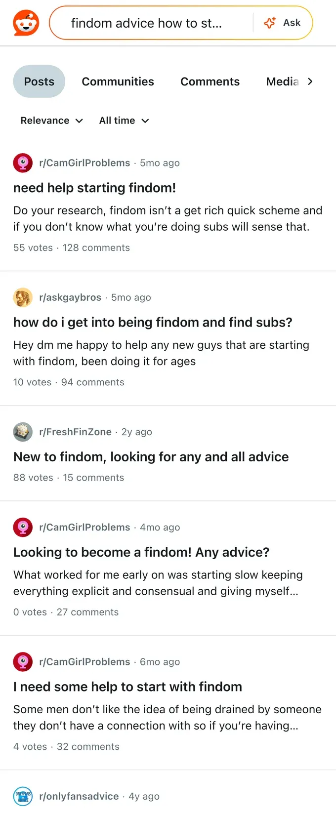 Reddit threads from people asking how to start out as a findom