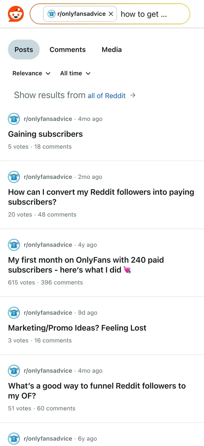 Reddit threads where creators share how they got their first OnlyFans subscribers and followers