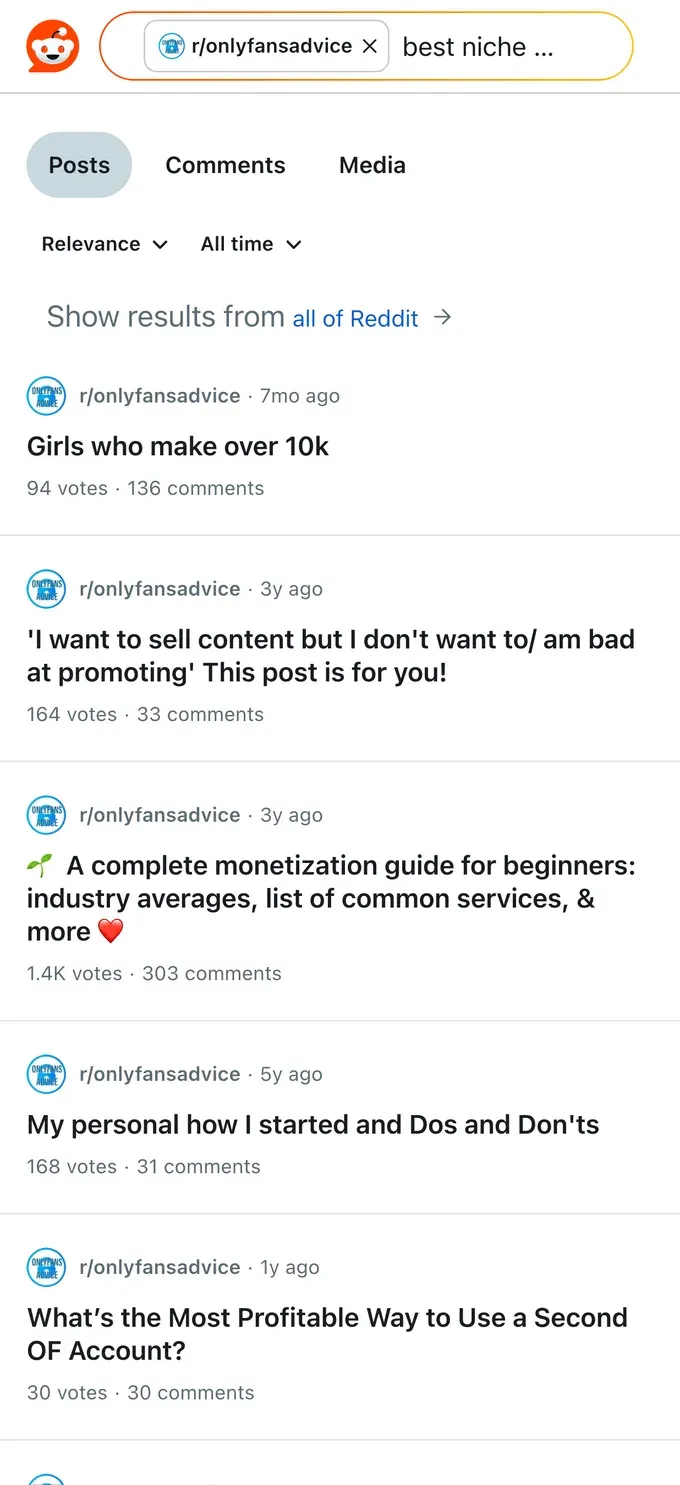 Reddit threads where creators discuss which OnlyFans niches actually sell