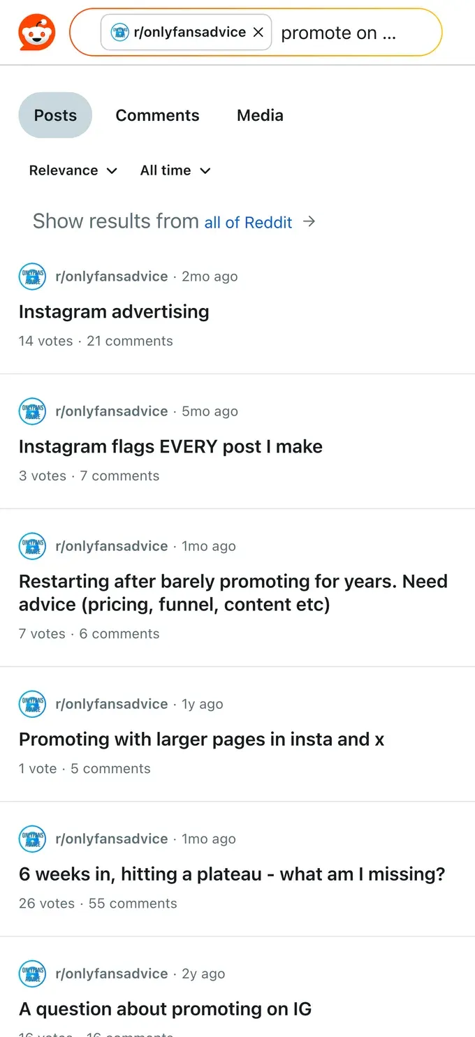 Reddit threads where creators share how they drive Instagram traffic to OnlyFans without getting flagged