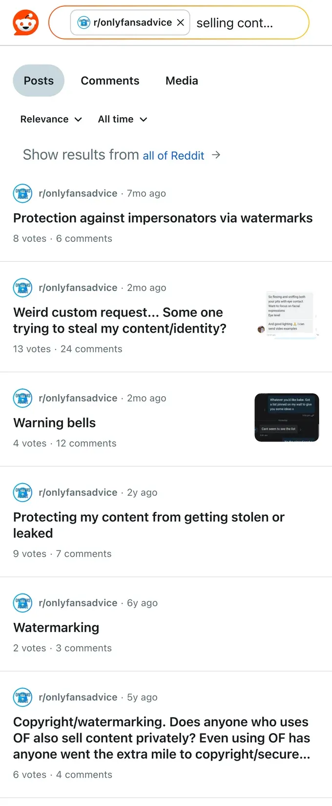 Reddit threads on protecting your content from leaks and impersonators when selling online